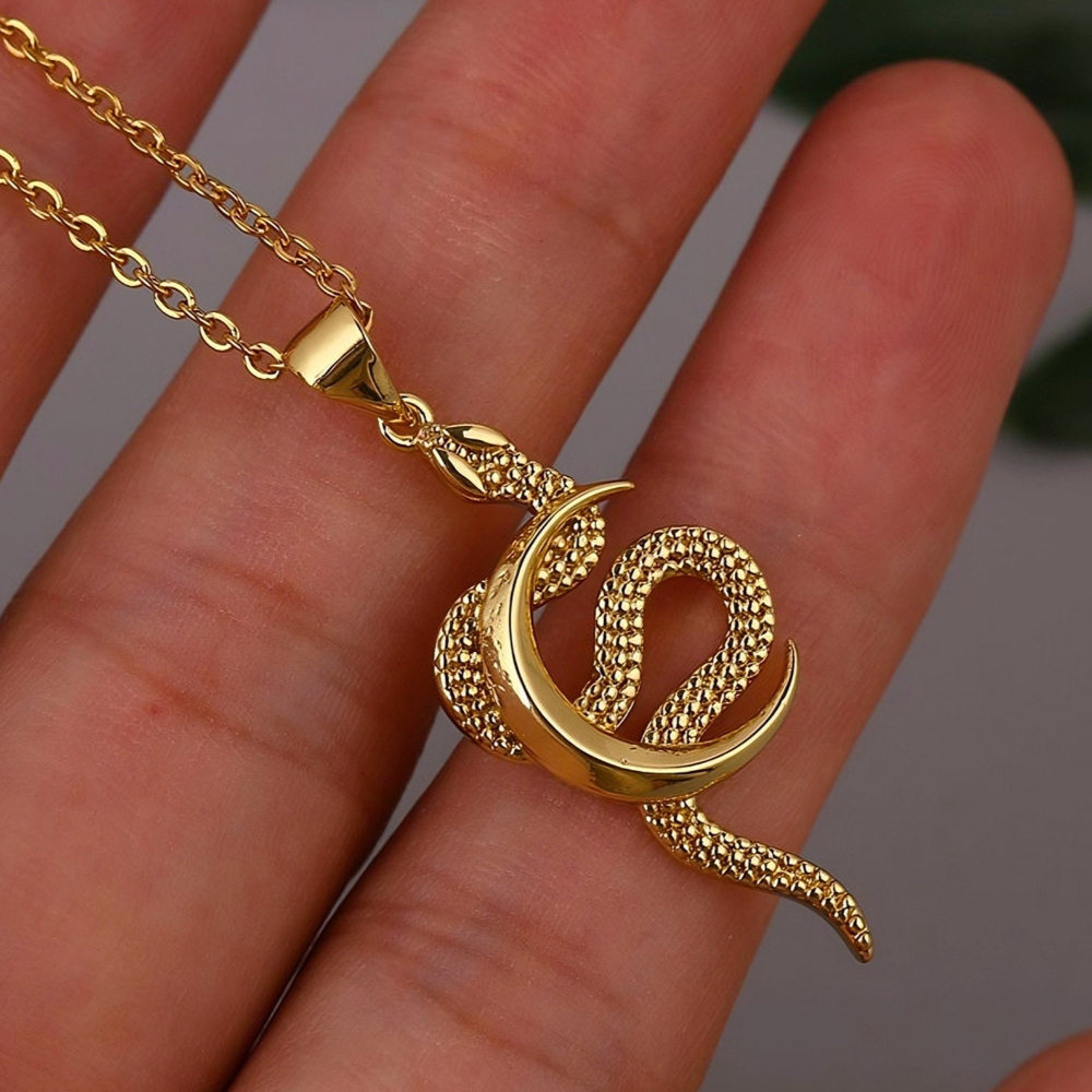 Women's Vintage Gothic Snake & Moon Pendant Necklace